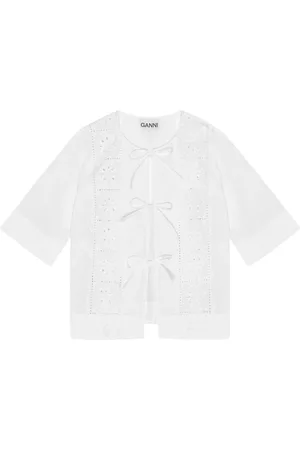 Ganni Embroidered tie blouse