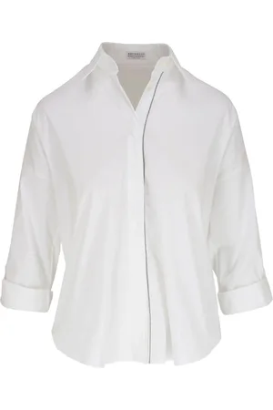 Brunello Cucinelli Monili-trim cotton-blend shirt
