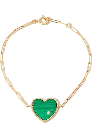YVONNE LÉON 9kt and 18kt yellow malachite diamond heart chain bracelet