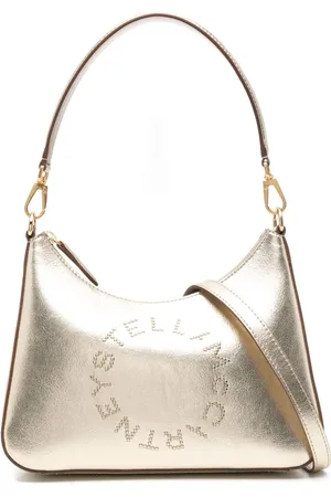 Stella McCartney Studded-logo metallic shoulder bag