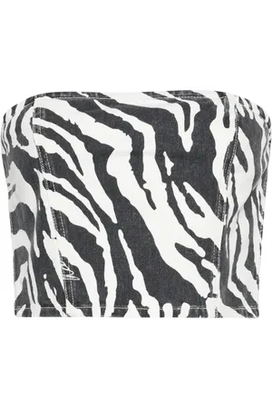 ROTATE Zebra-print denim cropped top