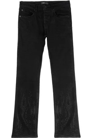Purple Brand Rhinestone-flame low-rise straight-leg jeans