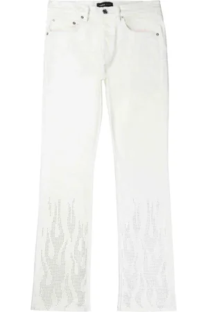 Purple Brand Rhinestone-flame low-rise straight-leg jeans