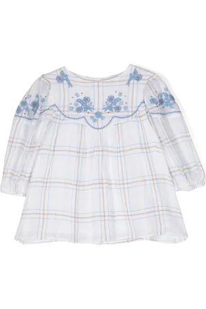 Tartine Et Chocolat Floral-embroidered check blouse