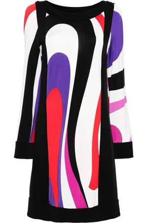 Puccini Marmo-print long-sleeve dress