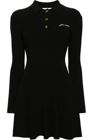 Ganni Embroidered-logo ribbed mini dress