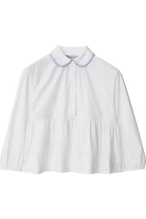 Burberry Contrast-stitched cotton peplum blouse