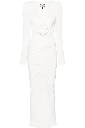 NISSA Rose-appliqu?? ruched maxi dress