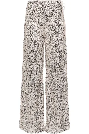 ROTATE Net sequin straight-leg trousers