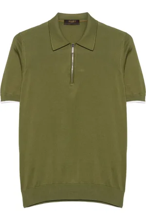 MOORER Cotton half-zipped polo shirt