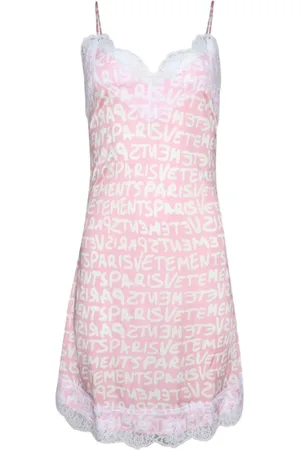 Vetements Logo-print lace-trim minidress
