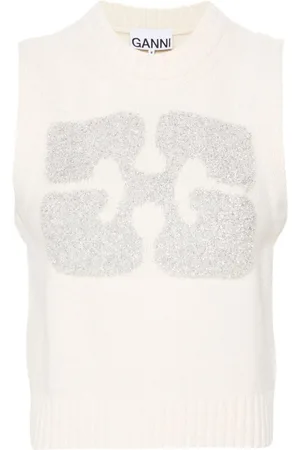 Ganni Glittery-logo sleeveless vest