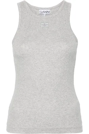 Ganni Logo-embroidered mélange tank top