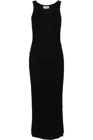 Ganni Logo-embroidered ruched dress