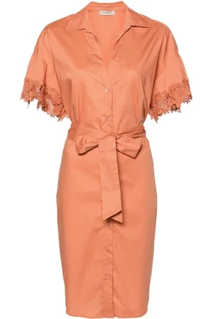 Twin-Set Lace-trim belted shirtdress