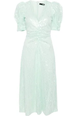 ROTATE Sequinned puff-sleeve midi dress