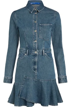 Karl Lagerfeld Ruffled hem long-sleeved denim dress