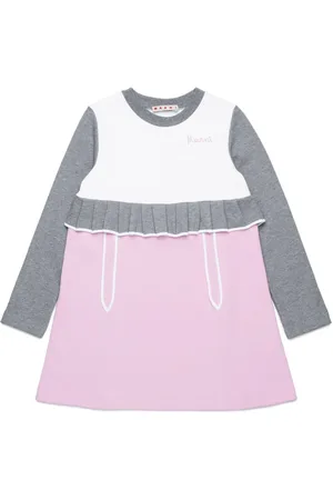 Marni Ruffle detailing long-sleeved patchwork dress