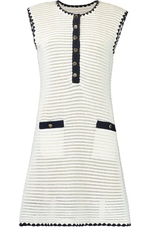Self-Portrait Contrast-trim crochet-knit minidress
