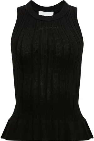 Ganni Logo-embroidered ribbed tank top