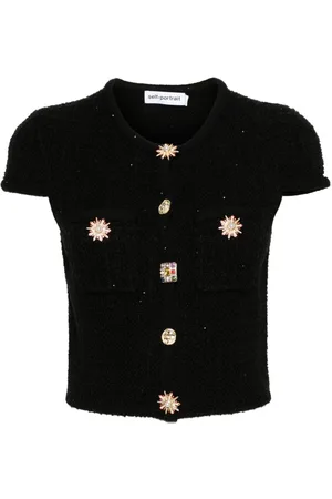 Self-Portrait Crystal embellished-buttons cardigan