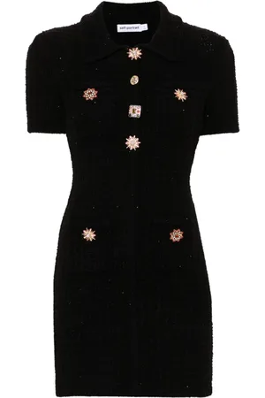 Self-Portrait Jewel-buttons knitted mini dress