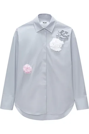 Msgm Floral-appliqué poplin shirt