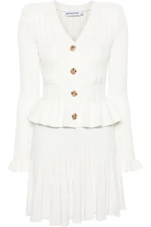 Self-Portrait Peplum-waist ribbed-knit dress