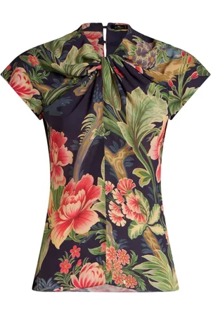 Etro Floral-print twist-neck crepe top