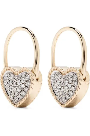 YVONNE LÉON 9kt yellow Creole Cadenas Coeur diamond earring