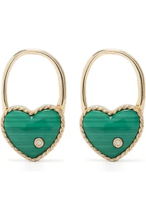 YVONNE LÉON 9kt yellow Cr??ole Cadenas C??ur malachite and diamond single earring