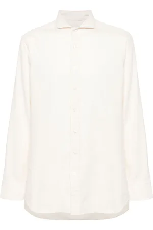 LARDINI Cutaway-collar flannel shirt