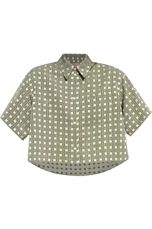 Kenzo Weave geometric-print cropped shirt