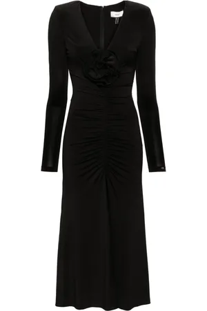 NISSA Floral-appliqué ruched gown