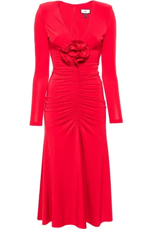 NISSA Floral-appliqu?? ruched gown