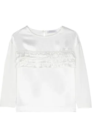 MONNALISA Rhinestone-logo ruffled blouse