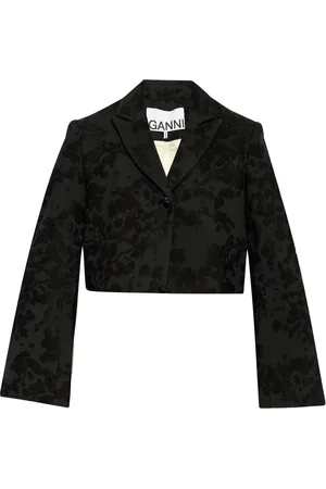 Ganni Floral-embroidered cropped blazer