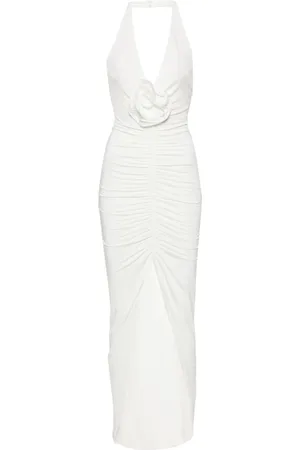 NISSA Floral-appliqu?? ruched maxi dress
