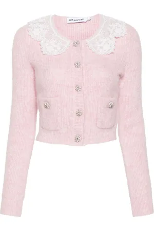 Self-Portrait Lace-collar brushed cardigan