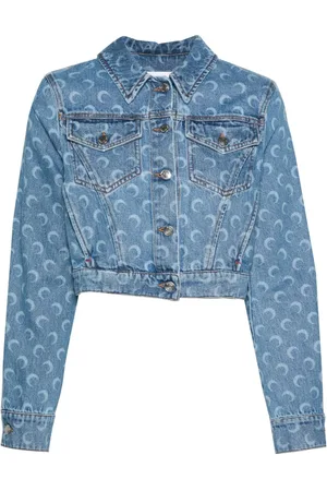 Marine Serre Crescent-Moon-print denim jacket
