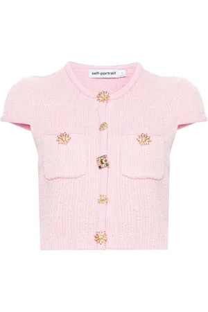 Self-Portrait Jewelry-buttons knitted cropped top