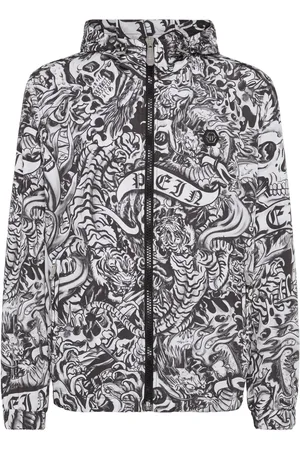 Philipp Plein Tattoo-print hooded windbreaker jacket