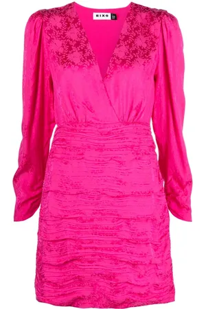 RIXO London V-neck satin-jacquard minidress