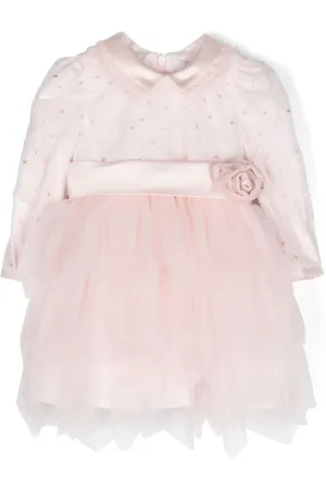 MONNALISA Belted mesh tiered dress