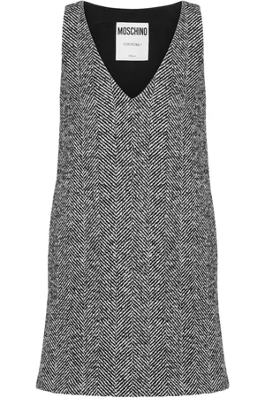 Moschino V-neck herringbone-pattern dress