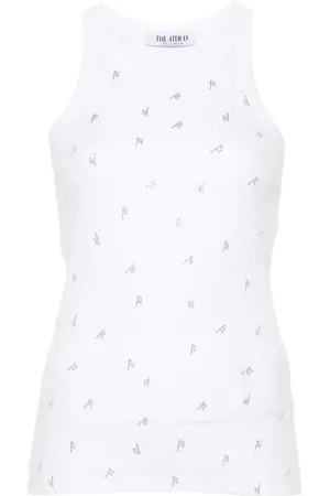 The Attico Rhinestone-logo lettering tank top