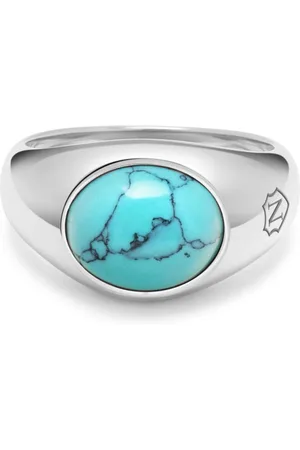 Nialaya Turquoise engraved signet ring