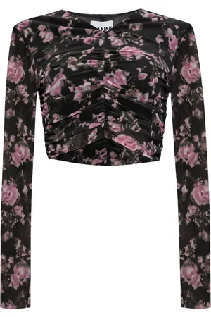 Ganni Floral-print ruched blouse