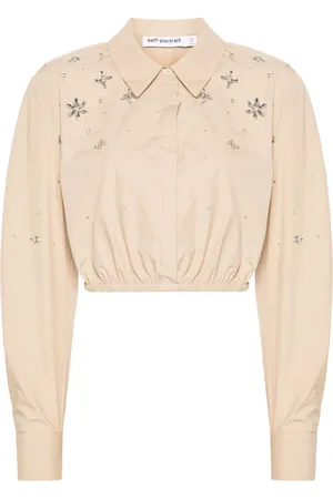 Self-Portrait Crystal-embellished cropped shirt