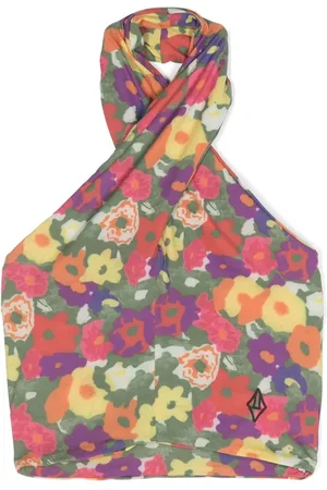 The Animals Observatory Logo-embroidered floral halterneck top